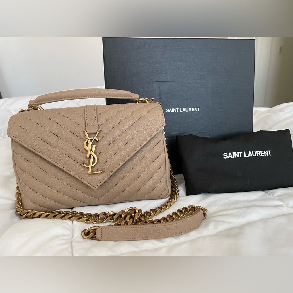 BNIB YSL College Bag Dark Beige and Gold